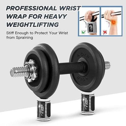 IPOW 18'' Professional Wrist Wraps for Weightlifting 2 Pack(IPF Approved), Heavy Duty Gym Wrist Straps for Working Out, Weight Lifting Wrist Brace for Men & Women, Wrist Support with Thumb Loop