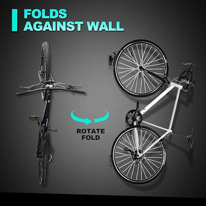 Swivel Bike Rack Garage Wall Mount, Bike Hangers for Garage, Wall Mount Bikes Racks, Space Saving Wall Bike Racks, Vertical Bike Rack Holds up to 66lbs, 90° Swivel Design, 2 Pack