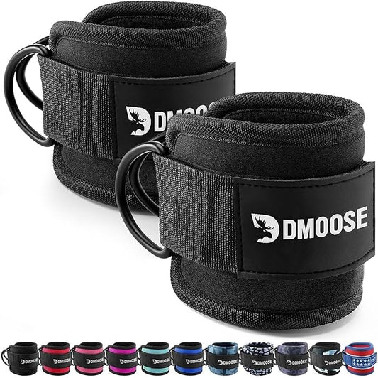 DMoose Fitness Ankle Straps for Cable Machines - One Size Fit with Premium Padding, Glute Kickback Ankle Strap for Women & Men, Cable Attachments for Gym, Booty Workouts, Leg Extension & Hip Abductors
