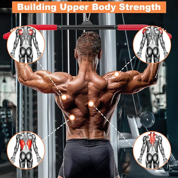 SERTT 39.37 Inch LAT Pulldown Bar Attachment for Pulley Cable Machine, Curl Tricep Press Down Bar with Rubber Handle, LAT Pull Down Bar Accessories for Gym, Strength Workout, Muscle Building