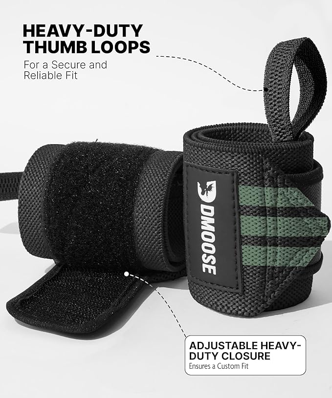 DMoose Fitness Wrist Wraps for Weightlifting - IPL Approved Premium Lifting Straps with Thumb Loops for Powerlifting, Bodybuilding & Weight Lifting, Compression Gym Wrist Support for Working Out