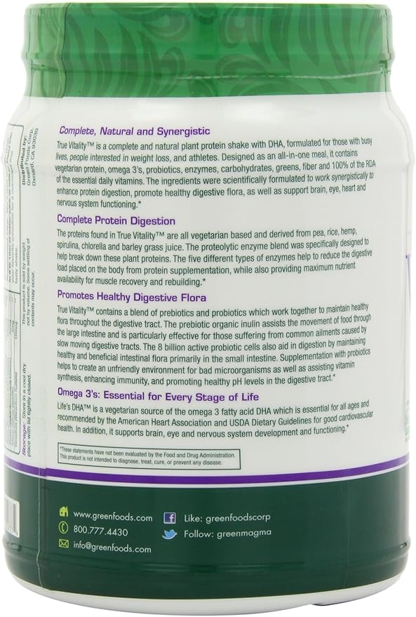 Green Foods True Vitality Plant Protein Shake, Vanilla, 25.2 Ounce
