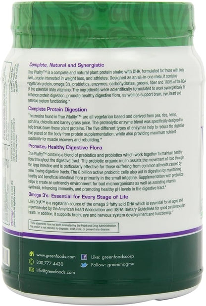 Green Foods True Vitality Plant Protein Shake, Vanilla, 25.2 Ounce (Pack of 2)