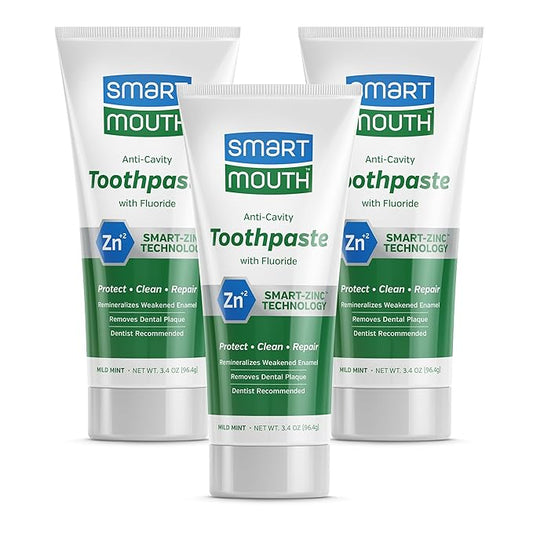 SmartMouth Premium Zinc Ion Toothpaste, Cavity, Enamel, and Plaque Help, Mild Mint, 3.4 oz, 3 Pack