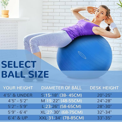 Anti-Burst and Slip Resistant Exercise Ball Yoga Ball 2,000-Pound Capacity,