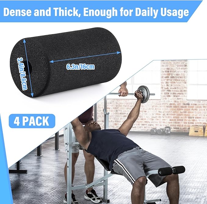 Deekin 4 Pcs Foam Foot Pads Roller Buffer Tube Cover for Home Gym Exercise Machine Equipment Replacement Pads for Leg Extension Weight Bench Inversion Table (0.87 x 3.4 x 6.3 Inches)