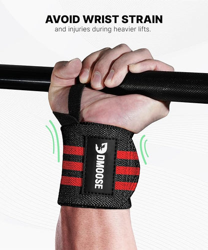 DMoose Fitness Wrist Wraps for Weightlifting - IPL Approved Premium Lifting Straps with Thumb Loops for Powerlifting, Bodybuilding & Weight Lifting, Compression Gym Wrist Support for Working Out