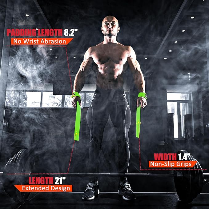 ihuan Wrist Straps for Weight Lifting - Lifting Straps for Weightlifting | Gym Wrist Wraps with Extra Hand Grips Support for Strength Training | Bodybuilding | Deadlifting