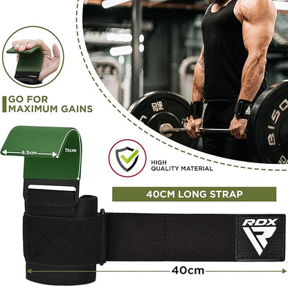 RDX Weight Lifting Hooks Straps Pair, Non-Slip Rubber Coated Grip, 7mm Neoprene Padded Wrist Wrap Support Powerlifting Deadlift Pull Up Fitness Strength Training, Gym Bodybuilding Workout, Men Women