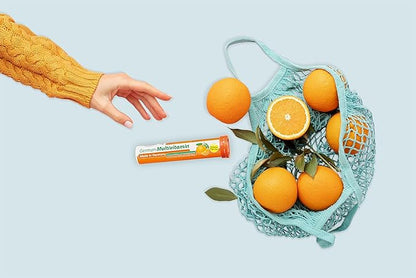 T&D German Multivitamin Drink Effervescnet Tablets 60 Servings Orange Flavour - Vitamin C, E, B1, B2, B6, B12, Biotin, Folic Acid, Niacin, Pantothenic Acid Pharma – Made in Germany