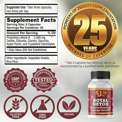 Royal Detox - All-in-One Cleanse | Zeolite, Cilantro, Chlorella, Spirulina, Apple Pectin | Full Body, Liver, Colon Detox | Supports Energy, Mood, Immunity, Gut Health, Reduced Inflammation 90 Capsules