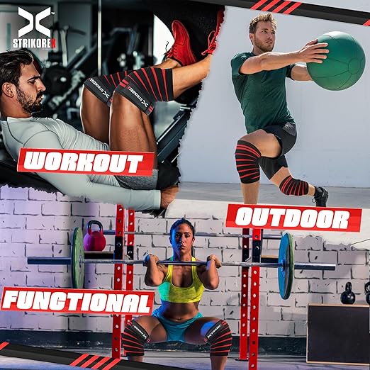 Knee Wraps For Weightlifting (pair) for Men & Women Best for Cross Trainings and Leg Press,Gym Wraps for Workout,Powerlifting & Fitness Squats Flexible Knee Strap (RED/BLACK)