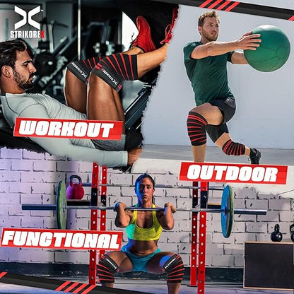 Knee Wraps For Weightlifting (pair) for Men & Women Best for Cross Trainings and Leg Press,Gym Wraps for Workout,Powerlifting & Fitness Squats Flexible Knee Strap (RED/BLACK)
