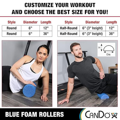 CanDo Blue PE Foam Rollers for Fitness 6 " 12" Half-Round