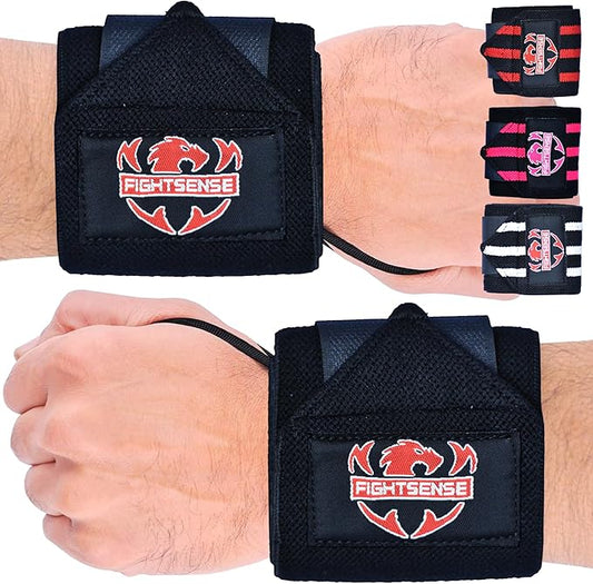 FIGHTSENSE Wrist Wraps for Weightlifting, 18” Premium Quality Wrist Straps with Heavy Duty Thumb Loop-Gym Wrist Wraps for Weight Lifting,Powerlifting,Strength Training,Bodybuilding,Wrist Brace