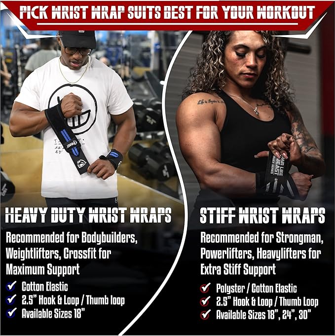 Wrist Wraps for Weightlifting 18” Premium Quality Wrist Support for Bodybuilding Heavy Duty Thumb Loop Powerlifting, Strength Training for Men and Women