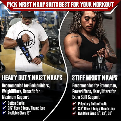 Wrist Wraps for Weightlifting 18” Premium Quality Wrist Support for Bodybuilding Heavy Duty Thumb Loop Powerlifting, Strength Training for Men and Women