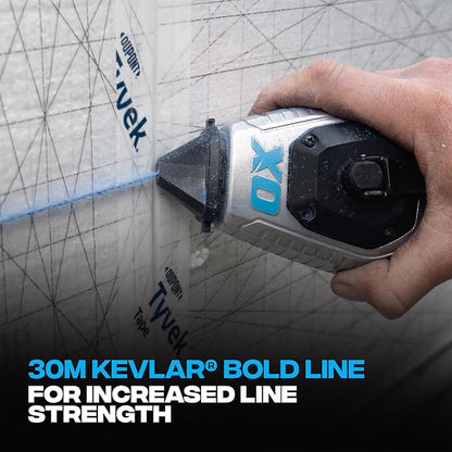 OX Pro 100ft Contractor Aluminum Chalk Line with 4oz Chalk Powder Refill - 6:1 Gear Ratio with Bold Kevlar Chalk Reel Tool - Pointed Tip Marking Tool OX-P630701