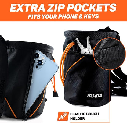 Chalk Bag for Rock Climbing - Rock Climbing Gifts Gear Accessories - Quick-Clip Belt, Large Zippered Pockets & Brush Holder - Weight Lifting, Gym, Bouldering, Disc Golf, Wall, Rock Climbing Chalk Bag