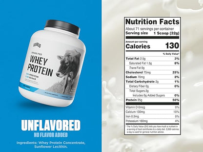 Levels Grass Fed Whey Protein Powder, No Artificials, 25G of Protein, Unflavored, 5LB