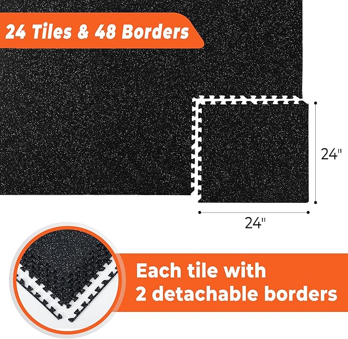 SUPERJARE 0.4 Inch Gym Flooring for Home Gym 24 Tiles 24" x 24" Workout (96 sqft)