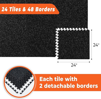SUPERJARE 0.4 Inch Gym Flooring for Home Gym 24 Tiles 24" x 24" Workout (96 sqft)