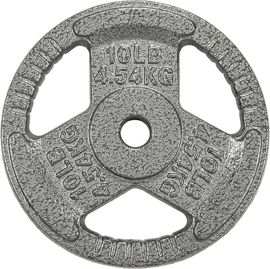 HulkFit 1 inch or 2 inch Cast Iron Weight Plate Set with Multi-Grip Handles and Enamel Coated for Barbells & Strength Training - Grey