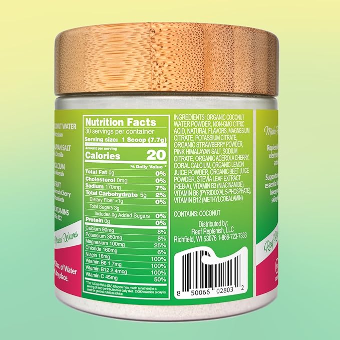 Hydrating Electrolyte Drink Mix - Strawberry Kiwi, 30 Servings - Hydration Powder w/Coconut Water - Non-GMO, No Added Sugar, 5 Key Electrolytes + Vitamins, Natural Trace Minerals