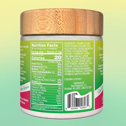 Hydrating Electrolyte Drink Mix - Strawberry Kiwi, 30 Servings - Hydration Powder w/Coconut Water - Non-GMO, No Added Sugar, 5 Key Electrolytes + Vitamins, Natural Trace Minerals