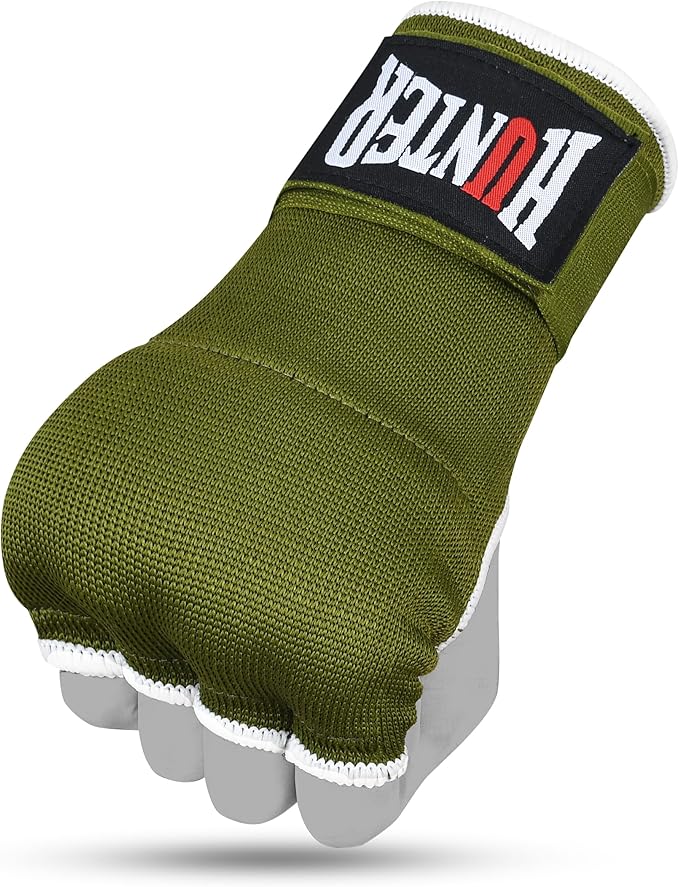HUNTER Gel Padded Inner Gloves with Hand Wraps for Boxing, Quick Elastic Training Wraps for Men & Women, Muay Thai MMA Kickboxing Martial Arts Knuckle Wrist Protector (Pair)