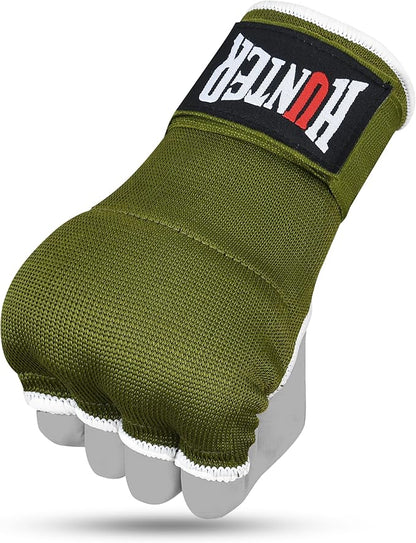 HUNTER Gel Padded Inner Gloves with Hand Wraps for Boxing, Quick Elastic Training Wraps for Men & Women, Muay Thai MMA Kickboxing Martial Arts Knuckle Wrist Protector (Pair)