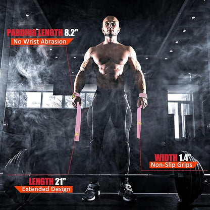 ihuan Wrist Straps for Weight Lifting - Lifting Straps for Weightlifting | Gym Wrist Wraps with Extra Hand Grips Support for Strength Training | Bodybuilding | Deadlifting