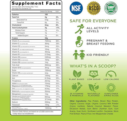 TRU Plant Based Protein Powder, BCAA, EAA, 20g Vegan Protein, 100 Calories, 27 Vitamins, No Artificial Flavors 25 Servings (Coconut Macaron)