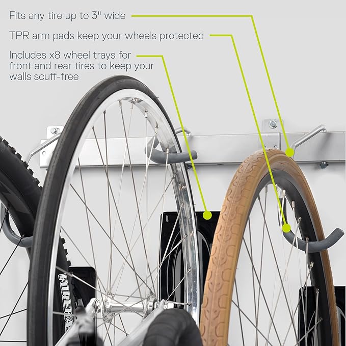 Garage Bike Rack Wall Mount Rail Rack by Delta Cycle - Bike Hangers for Garage - Bike Storage Rack for MTB, Road & Ebike - Holds up to 300 lbs - Fully Adjustable Staggered Hook Design