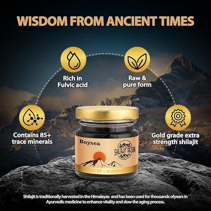 Pure Himalayan Shilajit Resin | 600 mg 80+ Servings| 85+ Trace Minerals & 75%+ Fulvic Acid for Focus & Energy| Zero Sugar| Gold Grade Pure Shilajit for Men & Women - 1.76 Oz * 4 Pcs