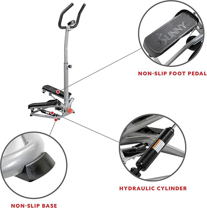 Sunny Health & Fitness Steppers for Exercise at Home Exercising Workout Cardio Climber Thigh Space Squat Twist Stepper Advanced Twisted Resistance Band Step with Optional Free SunnyFit App Connection