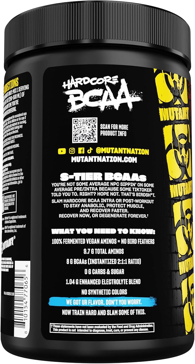 Mutant Hardcore BCAA - Pre, Intra or Post Workout – BCAA Next Level branched-Chain Amino Acids Supplement – Hydration + Recovery - 30 Serving - Blue Raspberry
