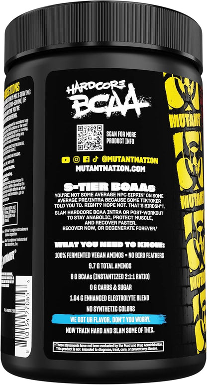 Mutant Hardcore BCAA - Pre, Intra or Post Workout – BCAA Next Level branched-Chain Amino Acids Supplement – Hydration + Recovery - 30 Serving - Blue Raspberry
