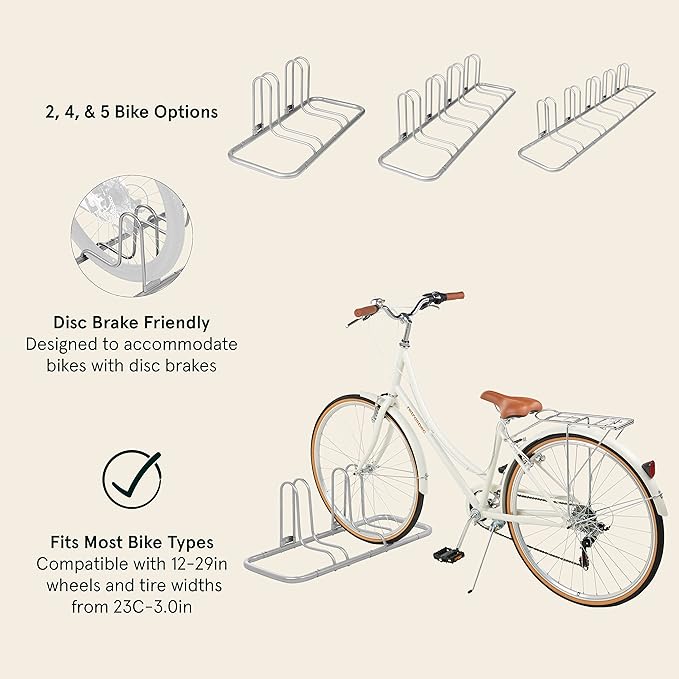Retrospec Stash Rack 2, 4 & 5 Bike Floor Stand Bicycle Storage Organizer for Mountain Bike, Road Bike, Weather Resistant Fine Powder Steel Coating Fits Wheels up to 3"