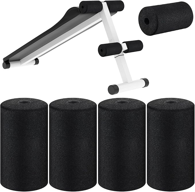 Deekin 4 Pcs Foam Foot Pads Roller Buffer Tube Cover for Home Gym Exercise Machine Equipment Replacement Pads for Leg Extension Weight Bench Inversion Table (0.87 x 2.75 x 5.1 Inches)