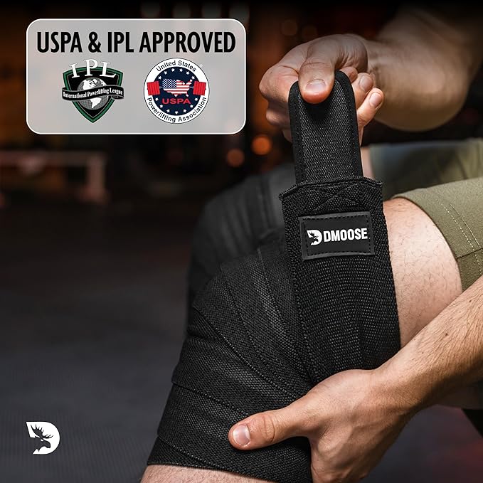 USPA Approved 78” Knee Wraps for Weightlifting Men & Women (Pair) - Premium Cotton Straps for Joint Stability & Pain Relief - Adjustable Fit Gym Knee Wrap Support for Powerlifting, Leg Press & Squats