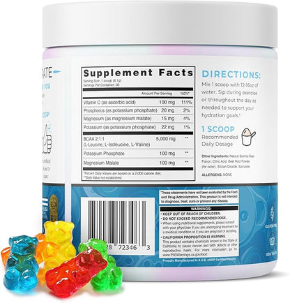 One Sol BCAA & Electrolyte Powder for Hydration & Energy, All-Natural Formula, 100% Vegan, Non-GMO, Gluten Free & Soy-Free, Promotes Muscle Growth & Recovery, Gummy Bear Flavor