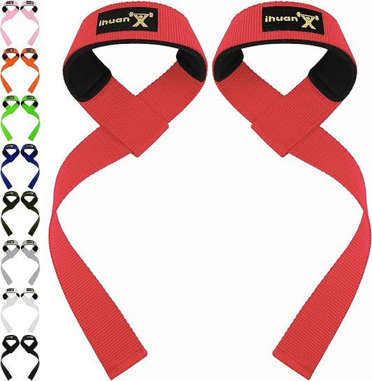 ihuan Wrist Straps for Weight Lifting - Lifting Straps for Weightlifting | Gym Wrist Wraps with Extra Hand Grips Support for Strength Training | Bodybuilding | Deadlifting