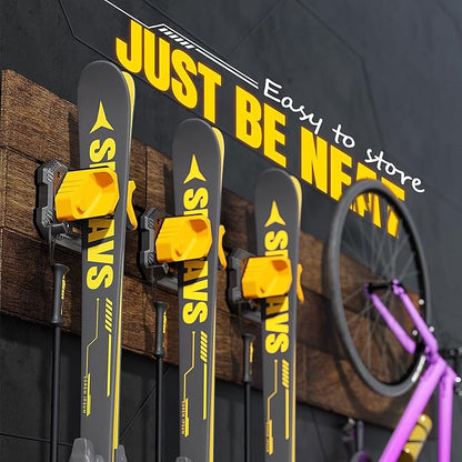 Ski & Snowboard Wall Rack for Garage - Fits Any Ski/board, Damage-Free Storage, Yellow, 6 Pack