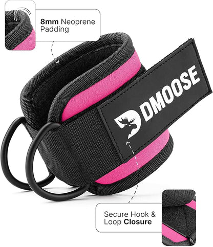 DMoose Fitness Ankle Straps for Cable Machines - One Size Fit with Premium Padding, Glute Kickback Ankle Strap for Women & Men, Cable Attachments for Gym, Booty Workouts, Leg Extension & Hip Abductors