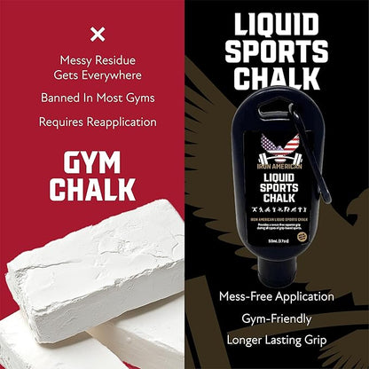 IRON AMERICAN Liquid Chalk - No-Mess Long-Lasting Grip Chalk for Weightlifting, Gymnastics, Rock Climbing, and Fitness Training - Advanced Hand Chalk for Gym