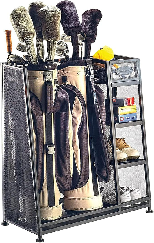 Suncast Golf Bag & Golfing Equipment Heavy-Duty Metal Organizer Rack w/ 3 Storage Shelves