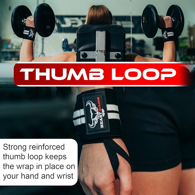 BEAST RAGE Wrist Wraps for Weightlifting - Adjustable Lifting Straps With Thumb Loop for Enhanced Gym Support, Powerlifting, Bodybuilding and Workout
