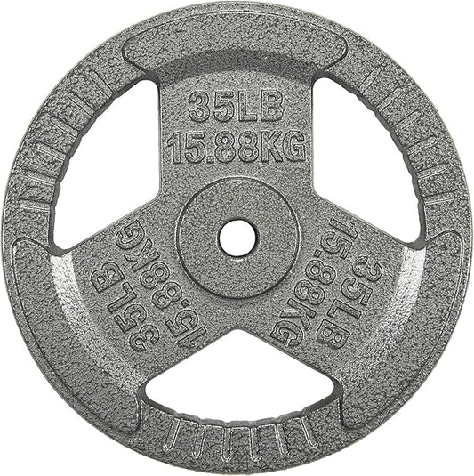 HulkFit 1 inch or 2 inch Cast Iron Weight Plate Set with Multi-Grip Handles and Enamel Coated for Barbells & Strength Training - Grey