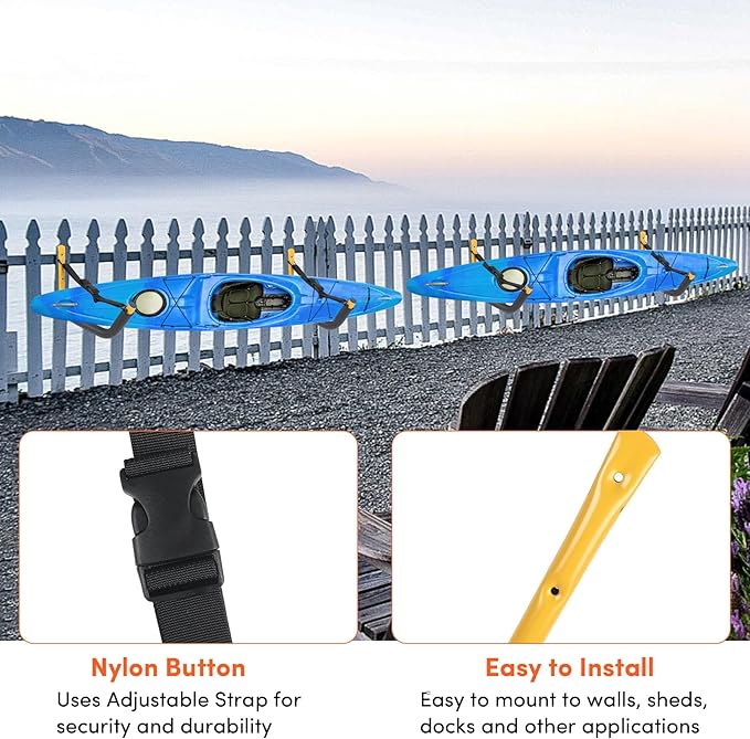 Kayak Storage Rack,Kayak Rack for Garage,Kayak Wall Mount Kayak Wall Rack with Nylon Straps,Heavy Duty Kayak Hanger Kayak Hook Suitable for Kayaks and SUP Paddle Board(4Pack,6 Colors)